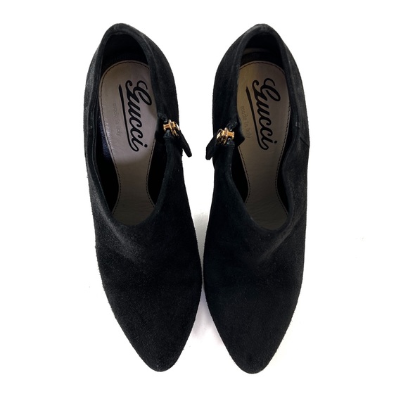 GUCCI Black Suede Ankle Zipper Booties Boots Leather Heels Made In Italy - Picture 3 of 8
